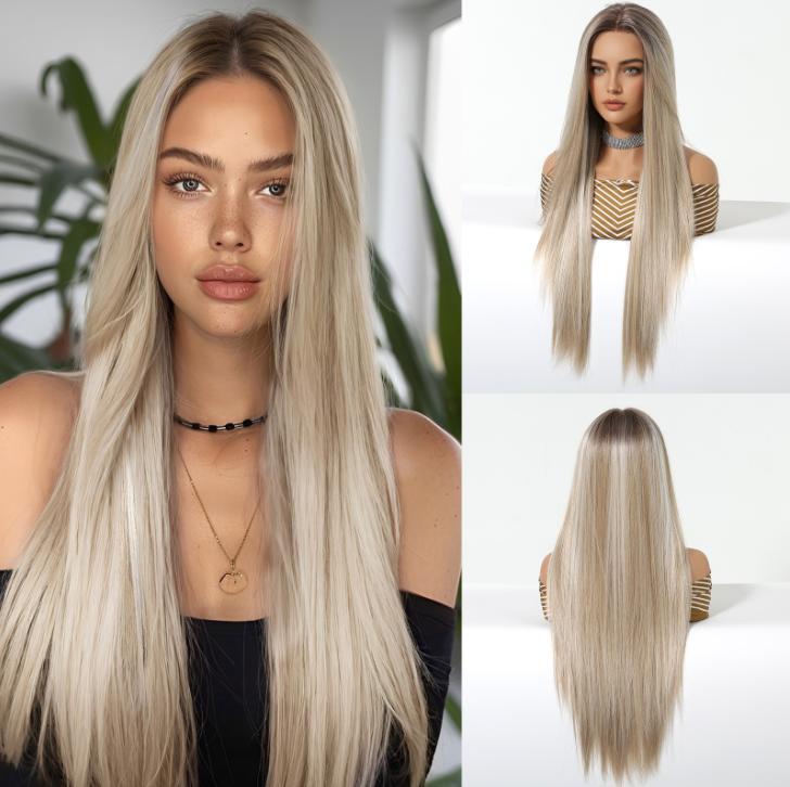 13*6 Lace Front Synthetic Wigs for WomenLong Straight Blonde Platinum Wigs Natural Hairline Free Part Wigs