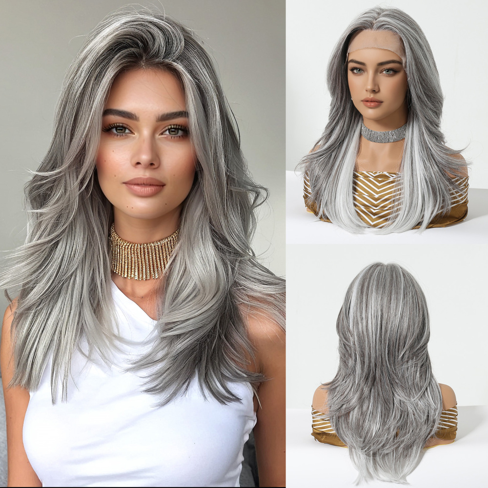 2025 new 13*6 Long Wavy Lace Front Wigs  Lace Frontal Synthetic Hair Wigs Blonde Mixed Brown Daily Party Wig