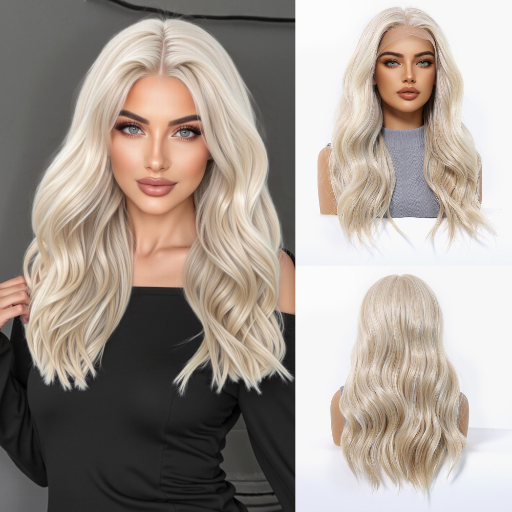 2025 new 13*6 Long Wavy Lace Front Wigs  Lace Frontal Synthetic Hair Wigs Blonde Mixed Brown Daily Party Wig