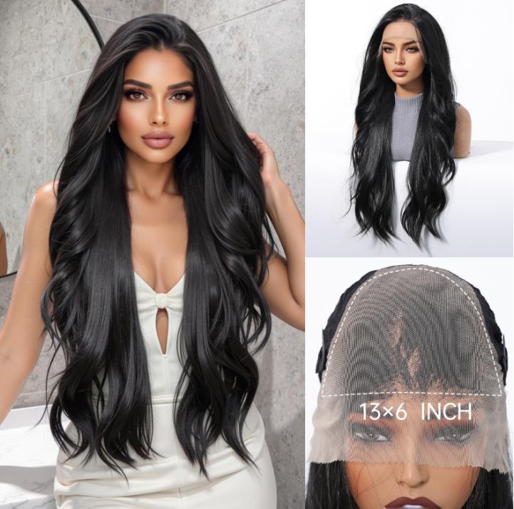 2025 new 13*6 Long Wavy Lace Front Wigs  Lace Frontal Synthetic Hair Wigs Blonde Mixed Brown Daily Party Wig