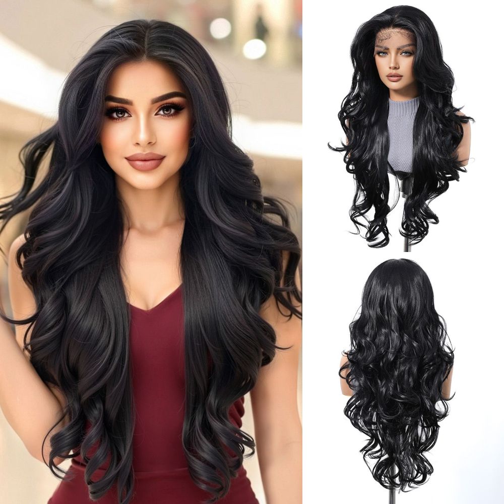 2025 new 13*6 Long Wavy Lace Front Wigs  Lace Frontal Synthetic Hair Wigs Blonde Mixed Brown Daily Party Wig