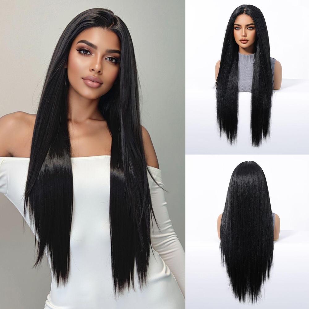 13*6 Lace Front Synthetic Wigs for WomenLong Straight Blonde Platinum Wigs Natural Hairline Free Part Wigs