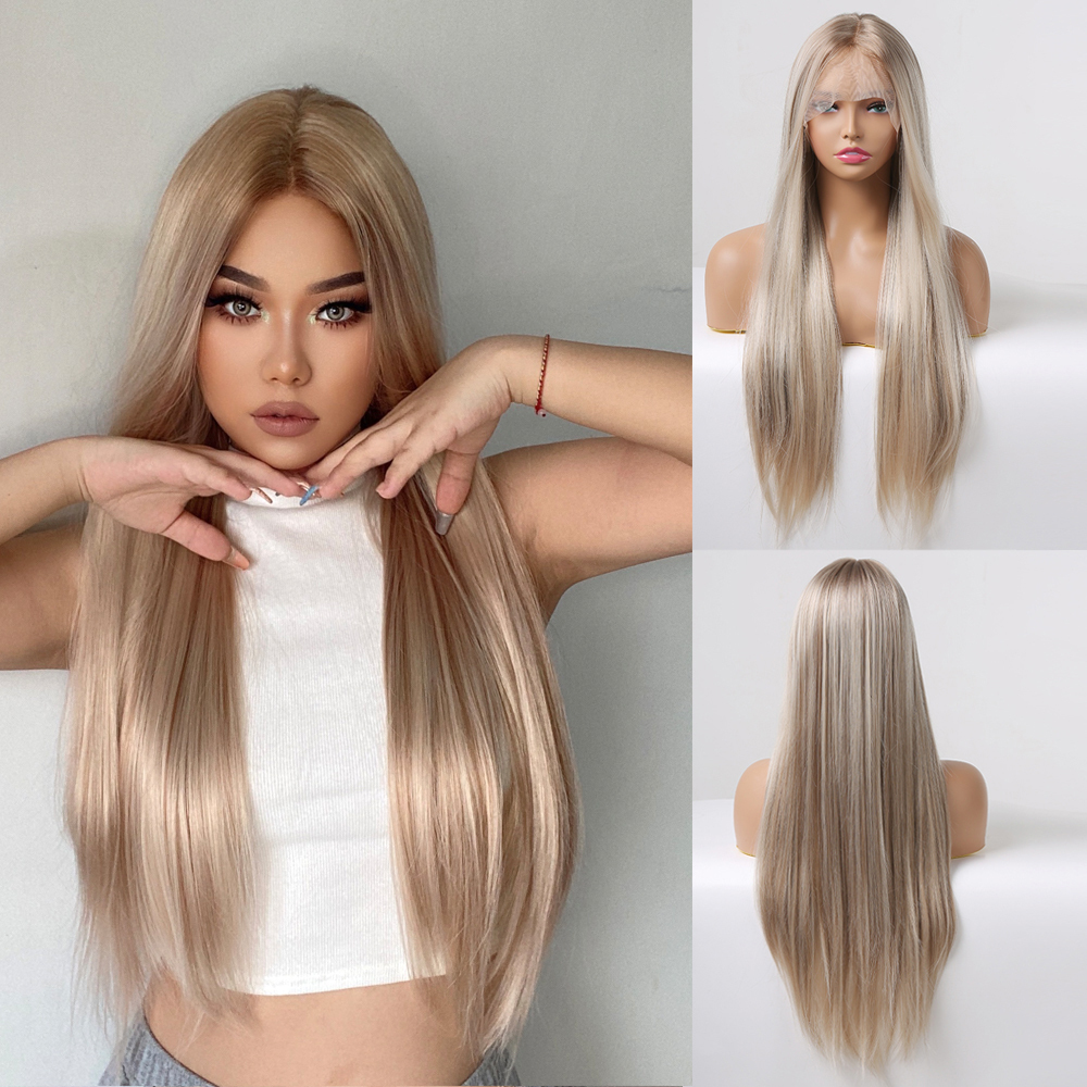 White Platinum Blonde Lace Front Synthetic Wigs Long Straight Lace Hair Wig for  Women Cosplay Daily Heat Resistant Hair