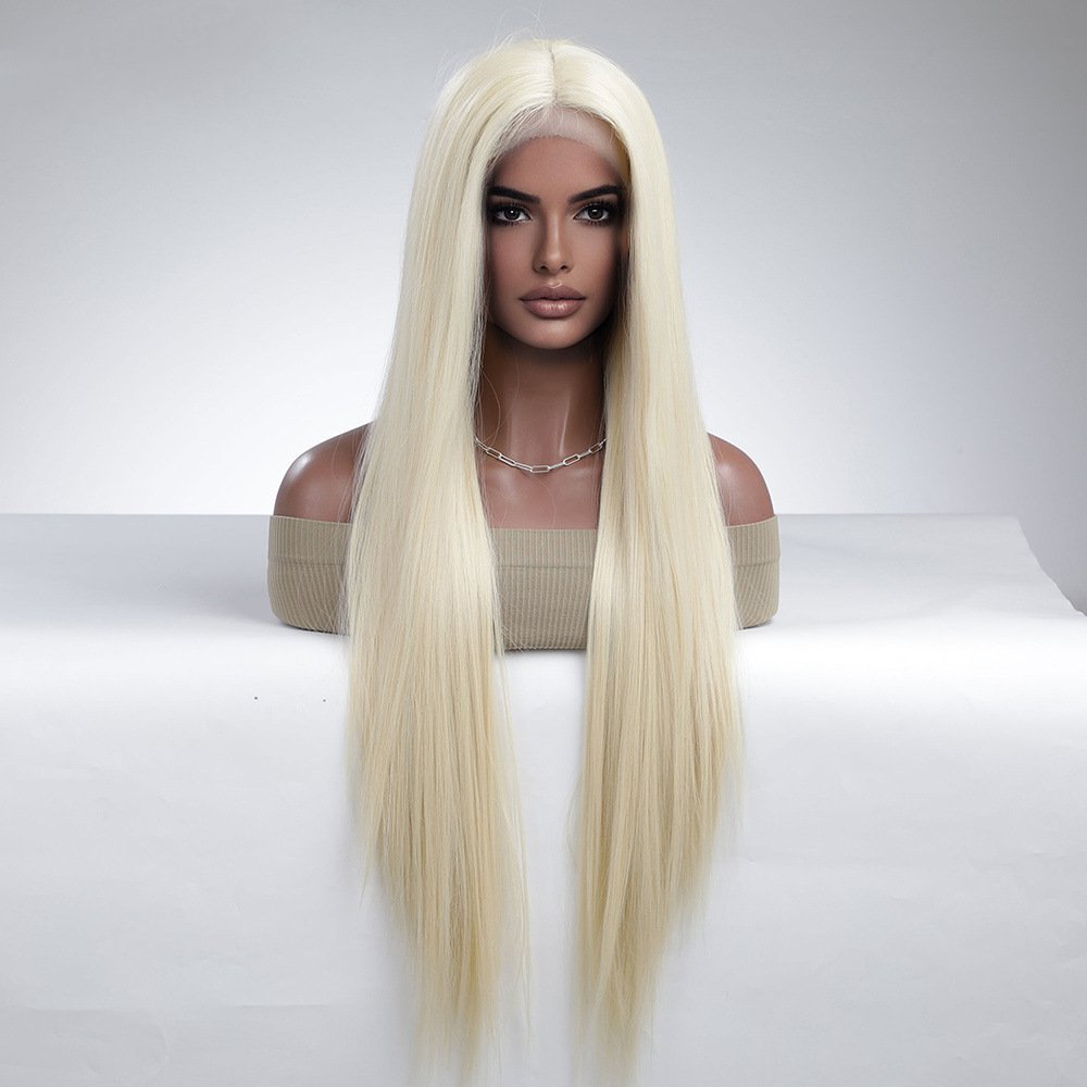 White Platinum Blonde Lace Front Synthetic Wigs Long Straight Lace Hair Wig for  Women Cosplay Daily Heat Resistant Hair