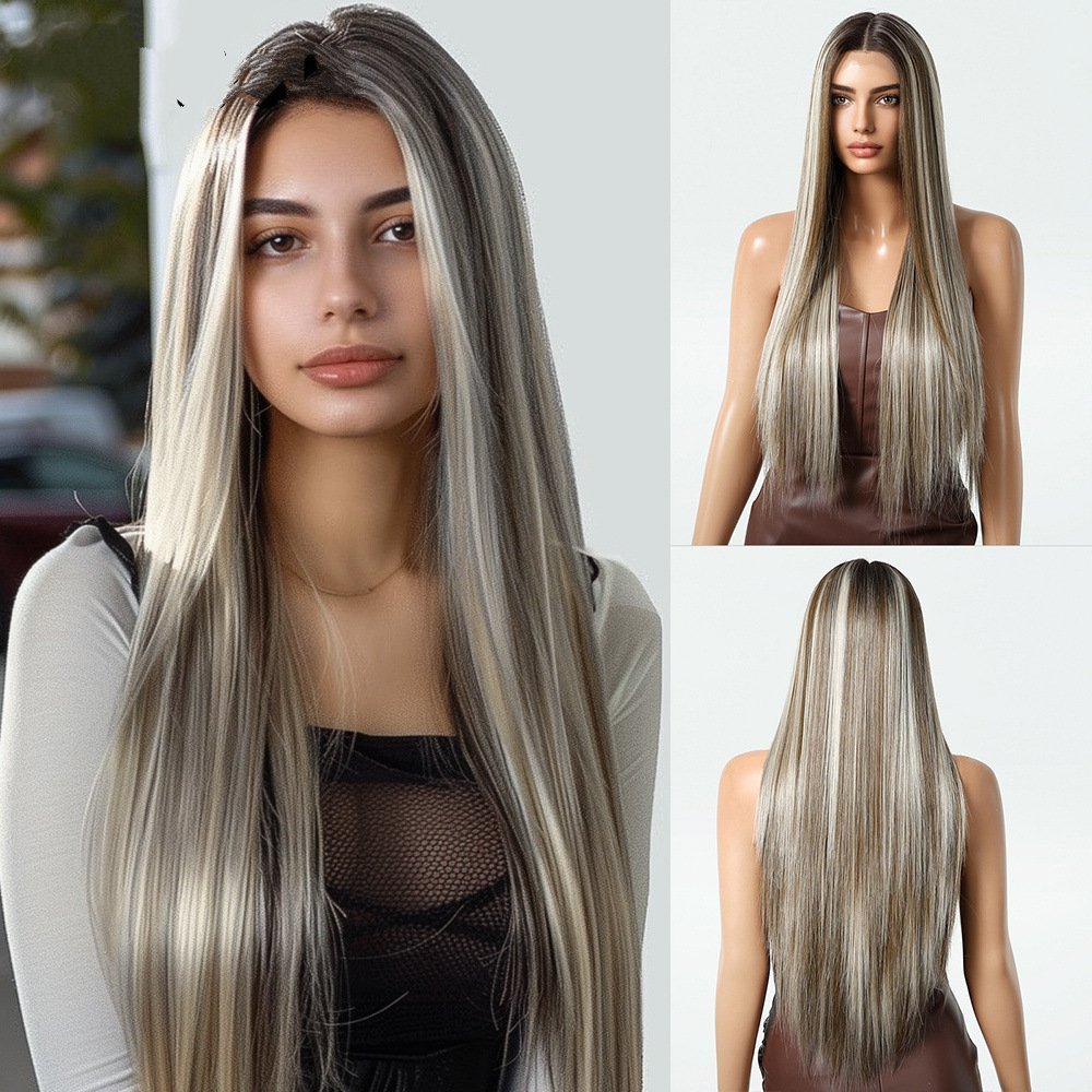 Straight Brown T Part Lace Front Synthetic Wigs with Baby Hair Long Women's Lace Wigs High Density Natural Wig Heat Resistant