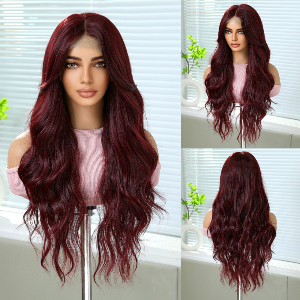 2025 new 13*6 Long Wavy Lace Front Wigs  Lace Frontal Synthetic Hair Wigs Blonde Mixed Brown Daily Party Wig