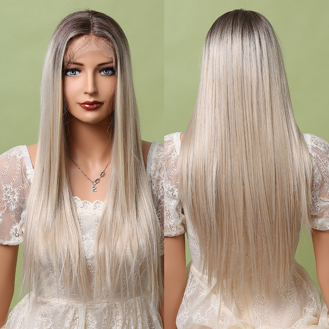 Straight Brown T Part Lace Front Synthetic Wigs with Baby Hair Long Women's Lace Wigs High Density Natural Wig Heat Resistant