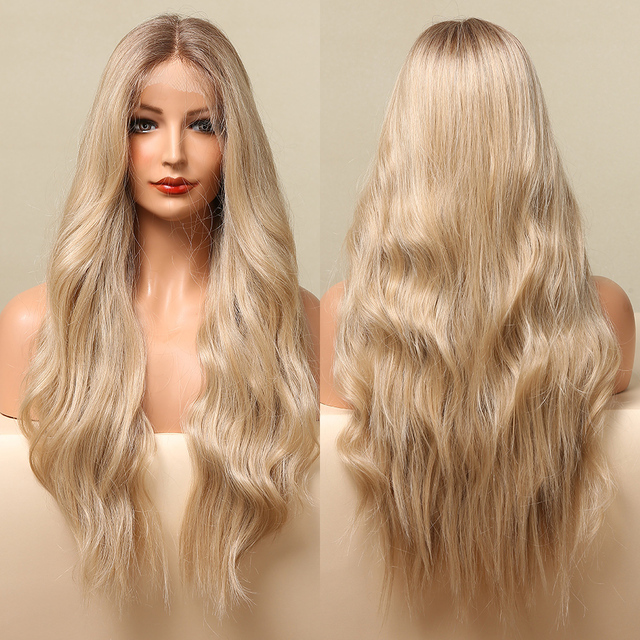 Natural Wave  Black Lace Front Wig Synthetic For  Women Body Wave Lace Wig Natural High Density Heat Resistant Wig
