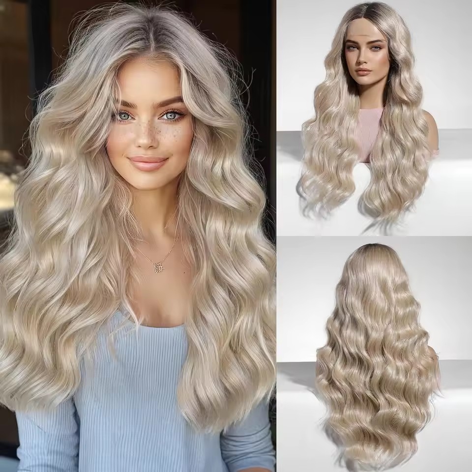 Natural Wave  Black Lace Front Wig Synthetic For  Women Body Wave Lace Wig Natural High Density Heat Resistant Wig