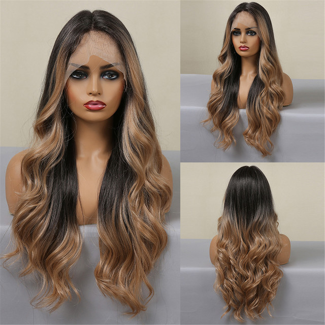 Natural Wave  Black Lace Front Wig Synthetic For  Women Body Wave Lace Wig Natural High Density Heat Resistant Wig