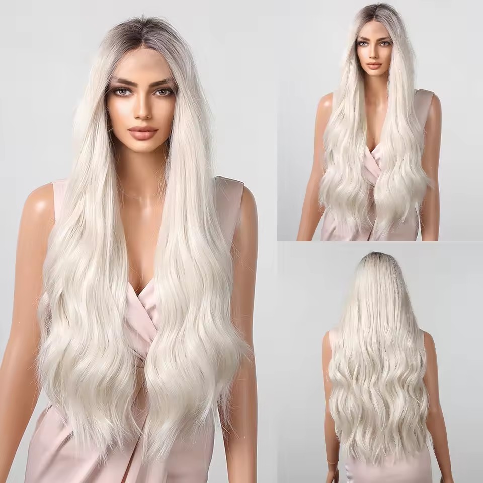 Natural Wave  Black Lace Front Wig Synthetic For  Women Body Wave Lace Wig Natural High Density Heat Resistant Wig