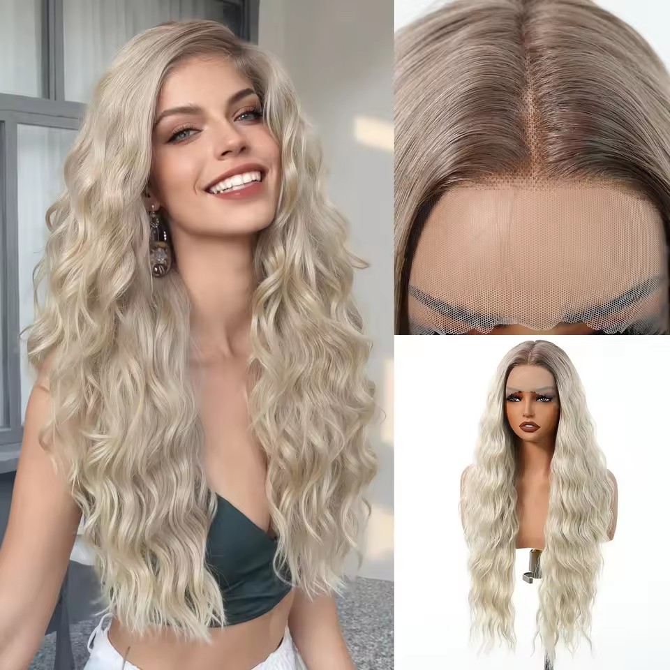 Natural Wave  Black Lace Front Wig Synthetic For  Women Body Wave Lace Wig Natural High Density Heat Resistant Wig