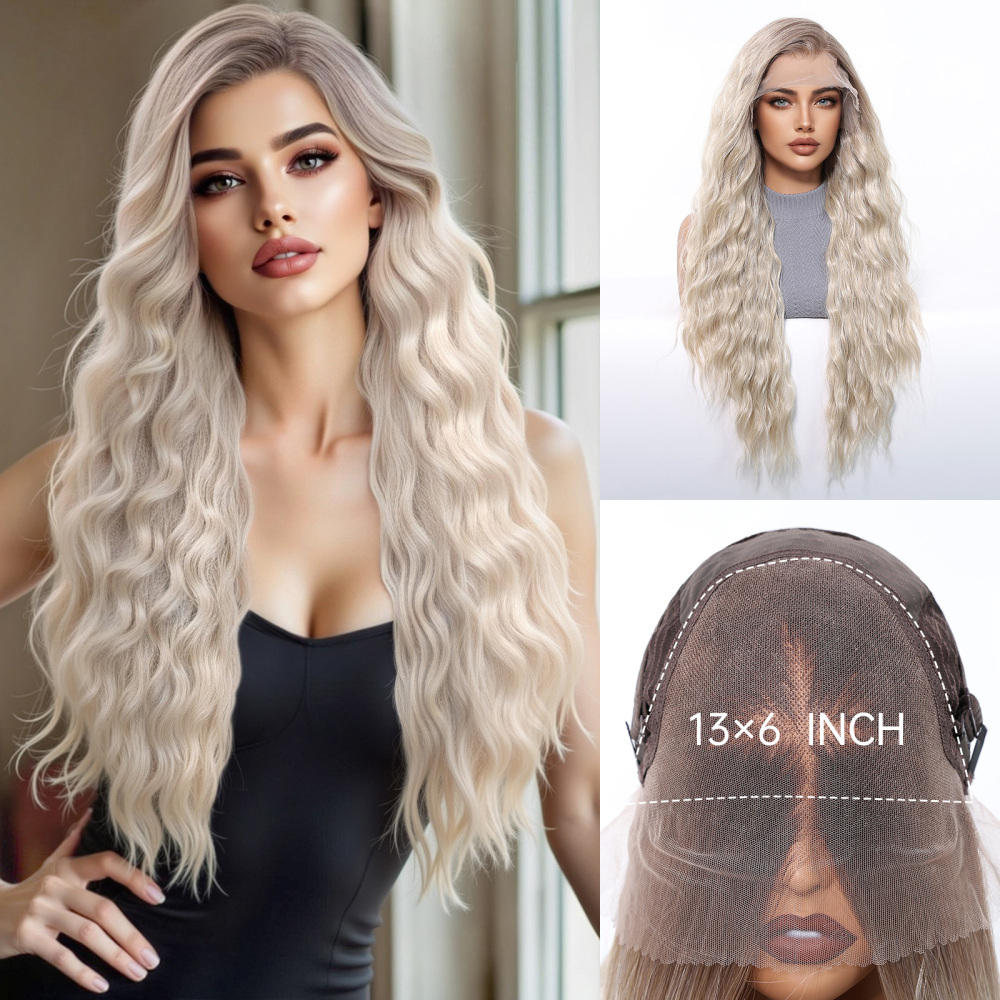 2025 new 13*6 Long Wavy Lace Front Wigs  Lace Frontal Synthetic Hair Wigs Blonde Mixed Brown Daily Party Wig