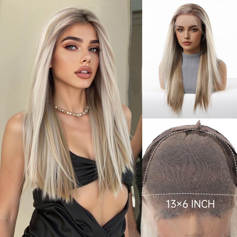 13*6 Lace Front Synthetic Wigs for WomenLong Straight Blonde Platinum Wigs Natural Hairline Free Part Wigs