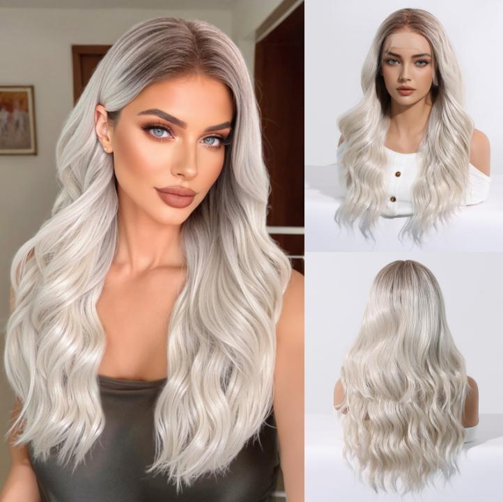 2025 new 13*6 Long Wavy Lace Front Wigs  Lace Frontal Synthetic Hair Wigs Blonde Mixed Brown Daily Party Wig