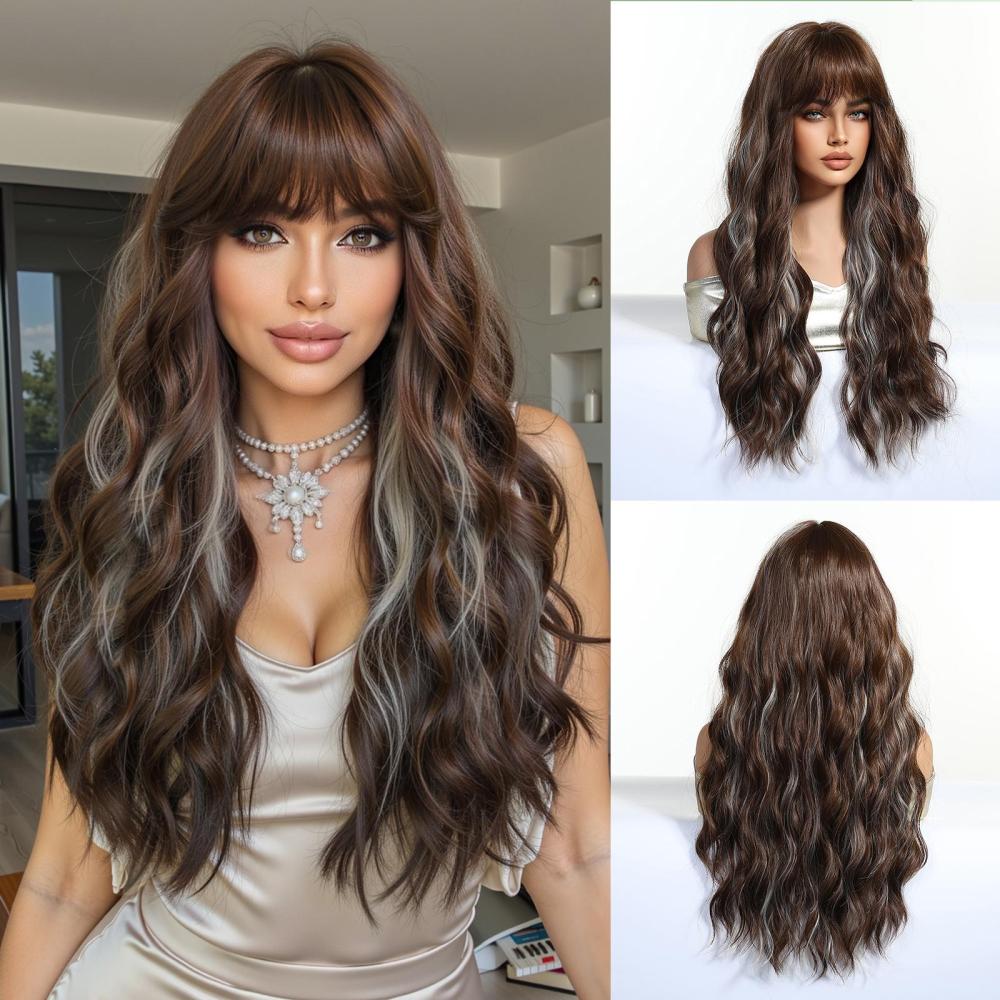 Straight Synthetic Layered Wig  Machine Made Fiber Wigs with Bangs Blonde Cosplay Party Wigs for Women Heat Resistant Wigs