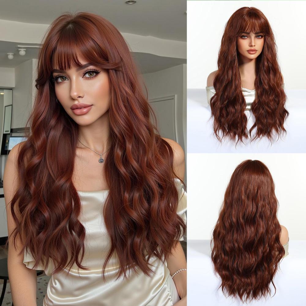 Straight Synthetic Layered Wig  Machine Made Fiber Wigs with Bangs Blonde Cosplay Party Wigs for Women Heat Resistant Wigs