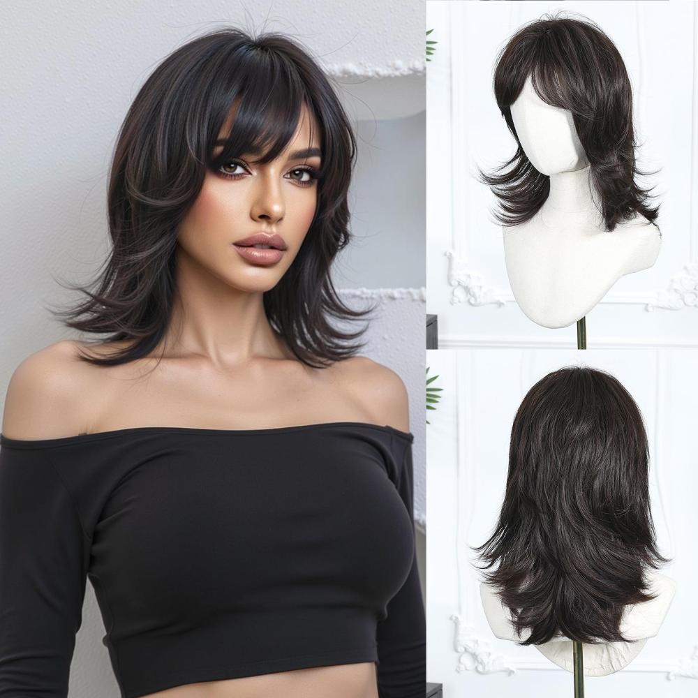 Straight Synthetic Layered Wig  Machine Made Fiber Wigs with Bangs Blonde Cosplay Party Wigs for Women Heat Resistant Wigs
