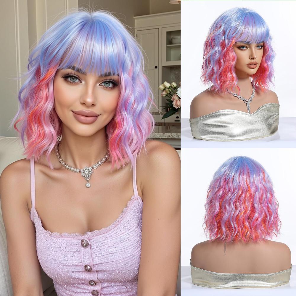 Straight Synthetic Layered Wig  Machine Made Fiber Wigs with Bangs Blonde Cosplay Party Wigs for Women Heat Resistant Wigs