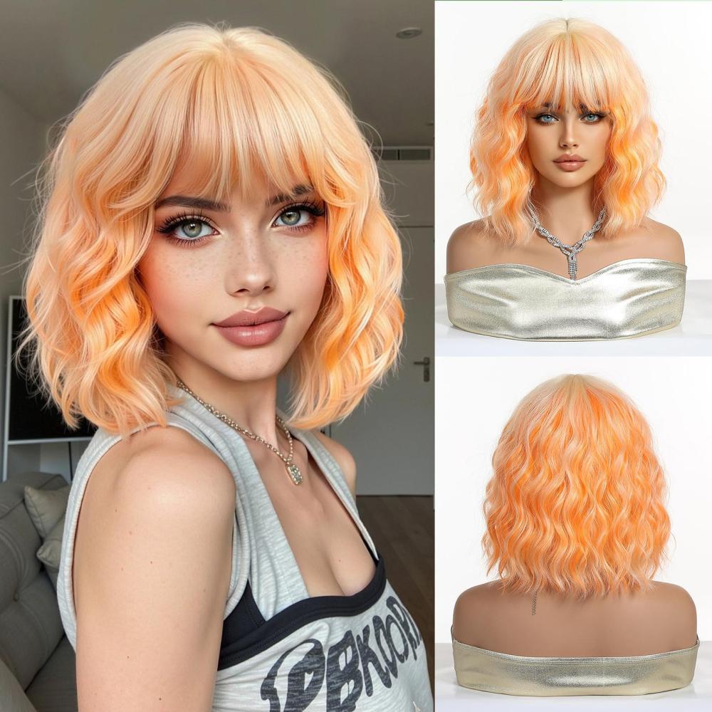 Straight Synthetic Layered Wig  Machine Made Fiber Wigs with Bangs Blonde Cosplay Party Wigs for Women Heat Resistant Wigs