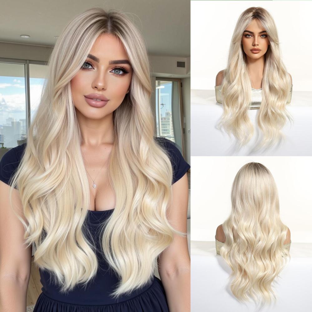 Straight Synthetic Layered Wig  Machine Made Fiber Wigs with Bangs Blonde Cosplay Party Wigs for Women Heat Resistant Wigs