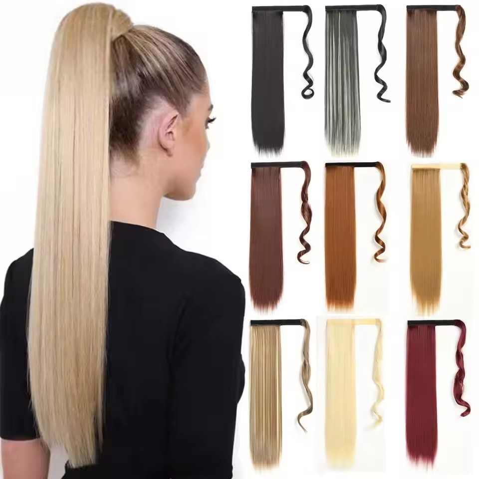 Blonde Platinum  Straight Synthetic Ponytail Long Fiber Hair Extensions Ponytail With 3 Clips Ponytail for Women