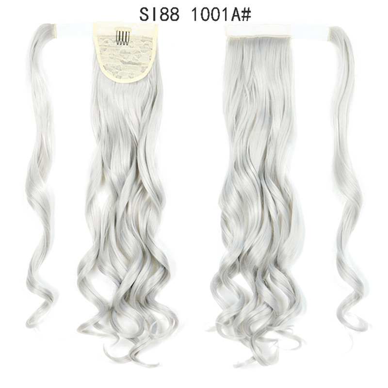 Magic Paste Ponytails 22 inch Synthetic Curly Wavy Ponytail Wrap Around Clip in Hair Extension for Women Girls Party Daily Use