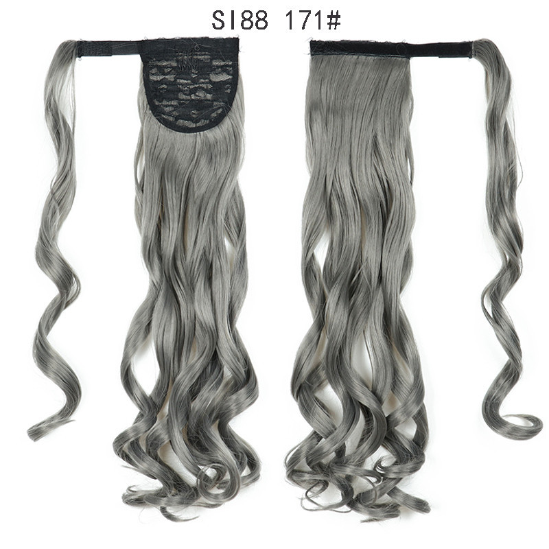 Magic Paste Ponytails 22 inch Synthetic Curly Wavy Ponytail Wrap Around Clip in Hair Extension for Women Girls Party Daily Use