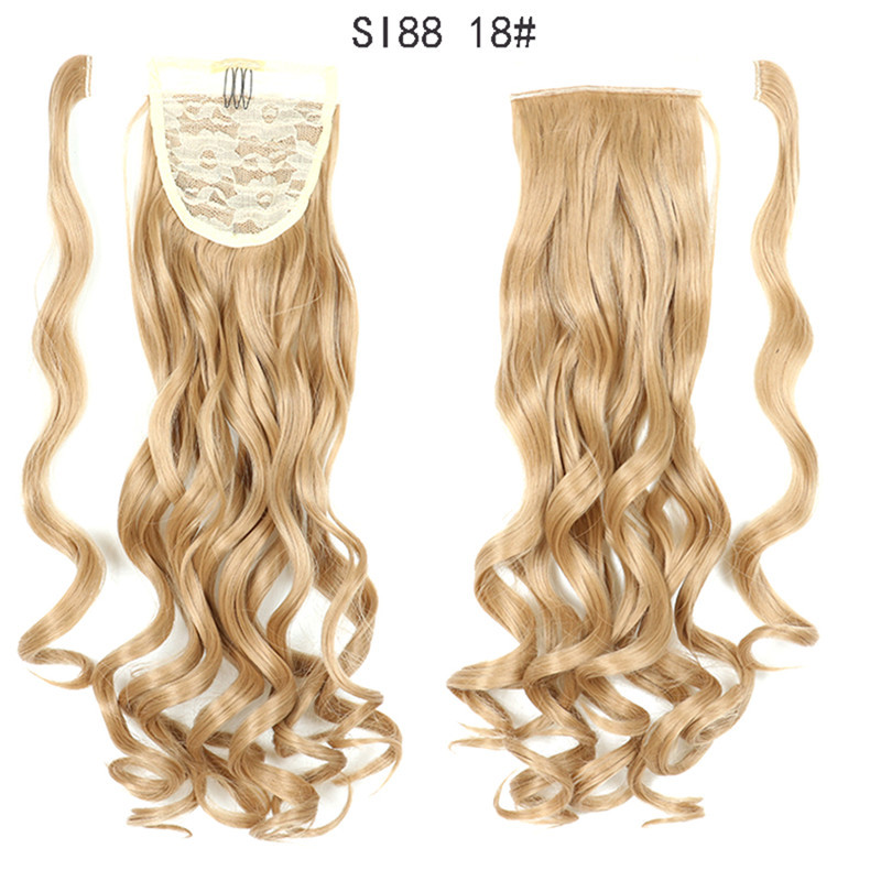 Long Wave Magic Paste Ponytails 22 inch Synthetic Curly Wavy Ponytail Wrap Around Clip in Hair Extension for Women
