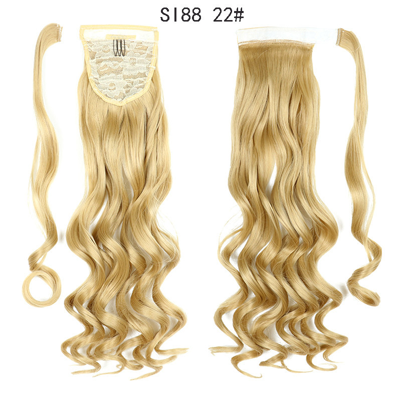 Long Wave Magic Paste Ponytails 22 inch Synthetic Curly Wavy Ponytail Wrap Around Clip in Hair Extension for Women