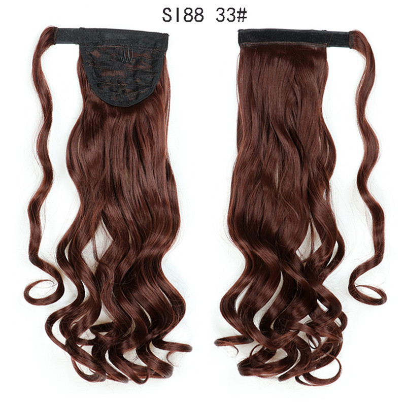 Magic Paste Ponytails 22 inch Synthetic Curly Wavy Ponytail Wrap Around Clip in Hair Extension for Women Girls Party Daily Use