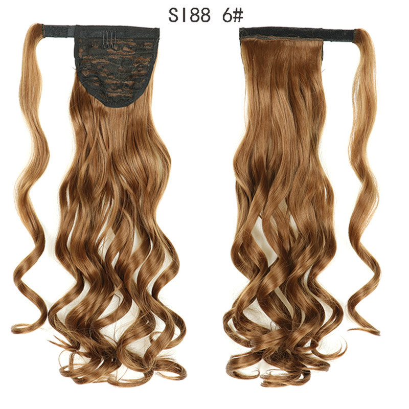 Long Wave Magic Paste Ponytails 22 inch Synthetic Curly Wavy Ponytail Wrap Around Clip in Hair Extension for Women