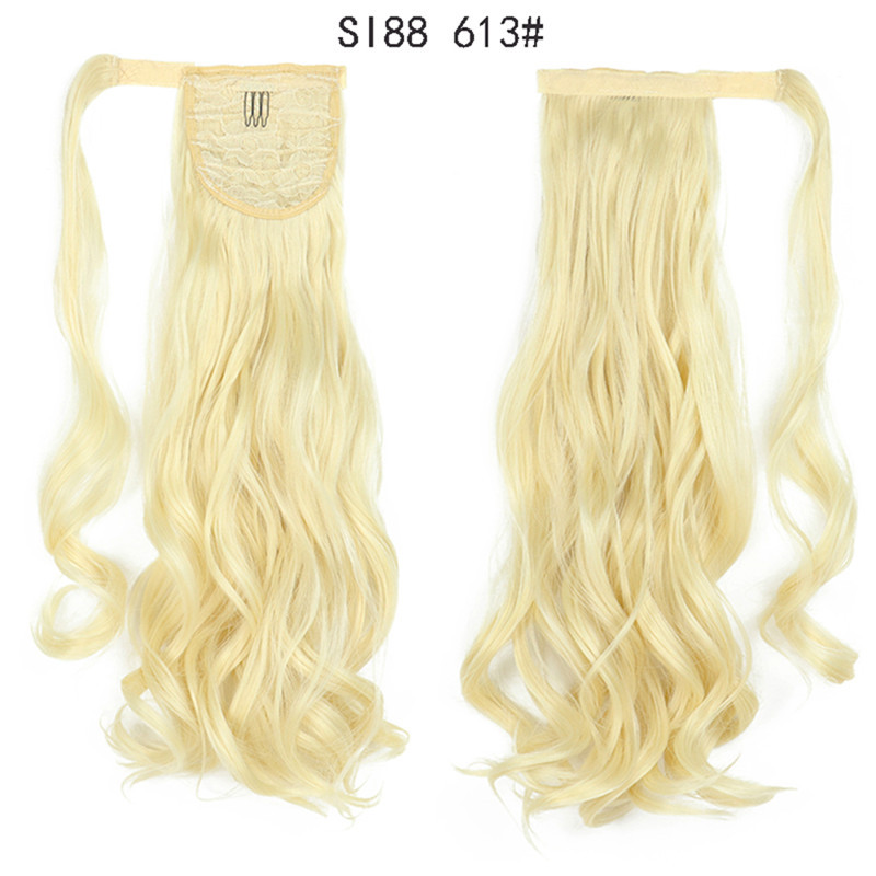 Magic Paste Ponytails 22 inch Synthetic Curly Wavy Ponytail Wrap Around Clip in Hair Extension for Women Girls Party Daily Use