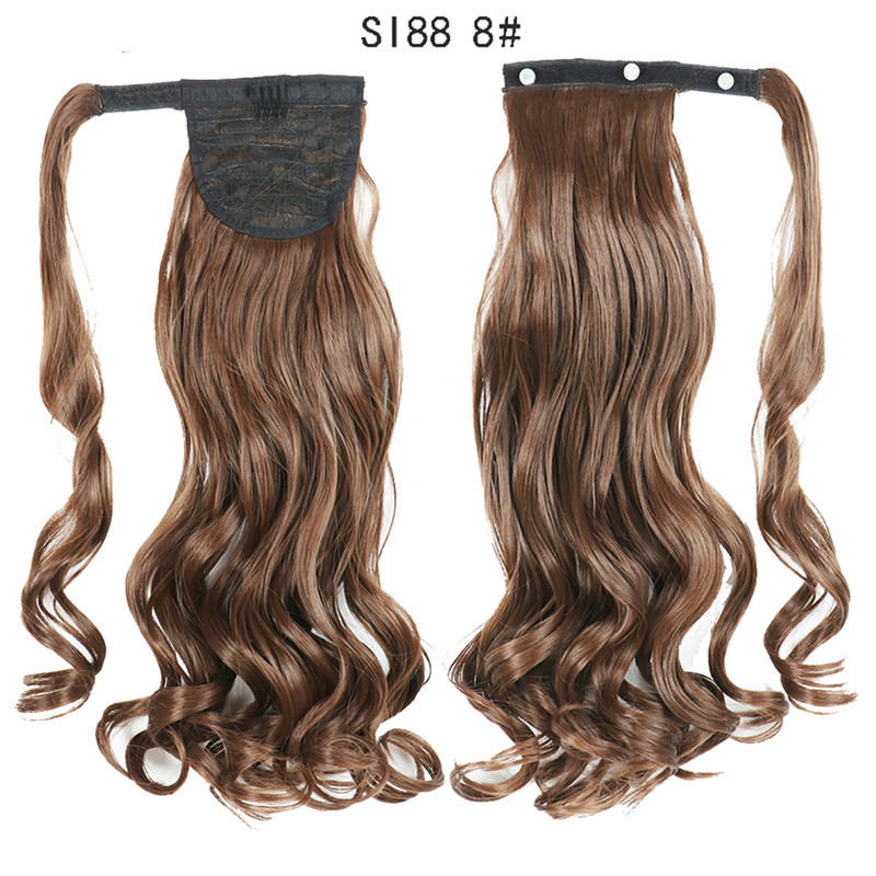 Long Wave Magic Paste Ponytails 22 inch Synthetic Curly Wavy Ponytail Wrap Around Clip in Hair Extension for Women