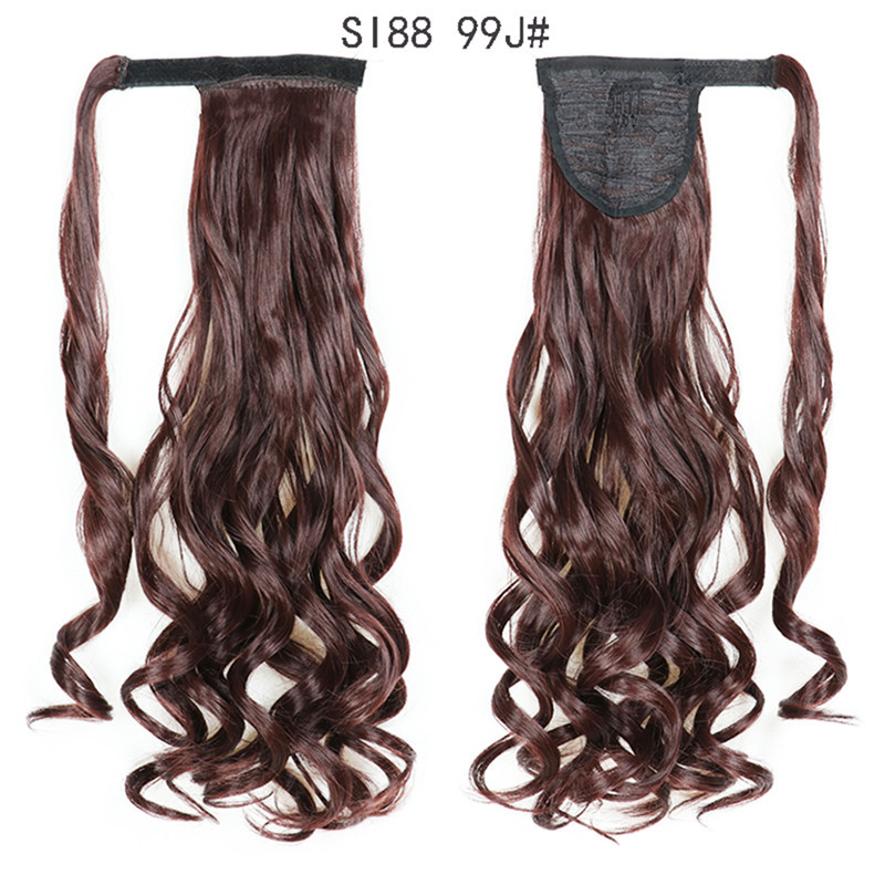 Magic Paste Ponytails 22 inch Synthetic Curly Wavy Ponytail Wrap Around Clip in Hair Extension for Women Girls Party Daily Use