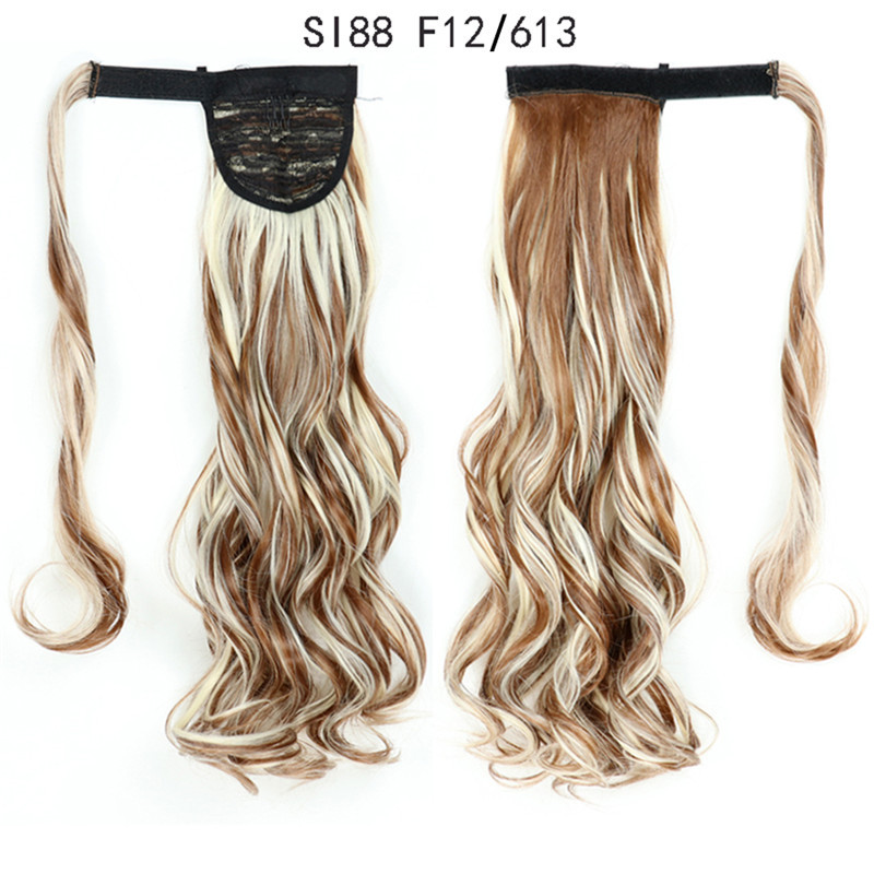Magic Paste Ponytails 22 inch Synthetic Curly Wavy Ponytail Wrap Around Clip in Hair Extension for Women Girls Party Daily Use