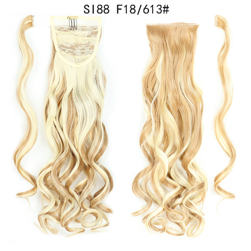 Magic Paste Ponytails 22 inch Synthetic Curly Wavy Ponytail Wrap Around Clip in Hair Extension for Women Girls Party Daily Use