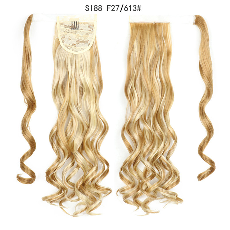 Magic Paste Ponytails 22 inch Synthetic Curly Wavy Ponytail Wrap Around Clip in Hair Extension for Women Girls Party Daily Use