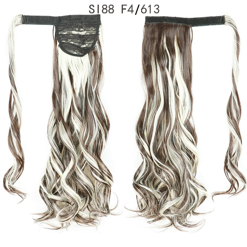 Magic Paste Ponytails 22 inch Synthetic Curly Wavy Ponytail Wrap Around Clip in Hair Extension for Women Girls Party Daily Use