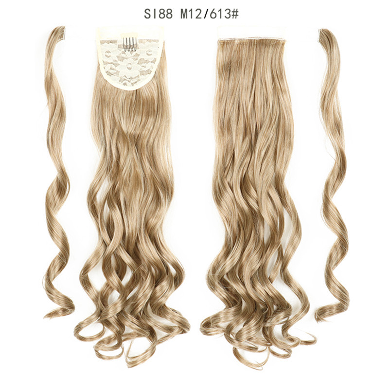 Magic Paste Ponytails 22 inch Synthetic Curly Wavy Ponytail Wrap Around Clip in Hair Extension for Women Girls Party Daily Use