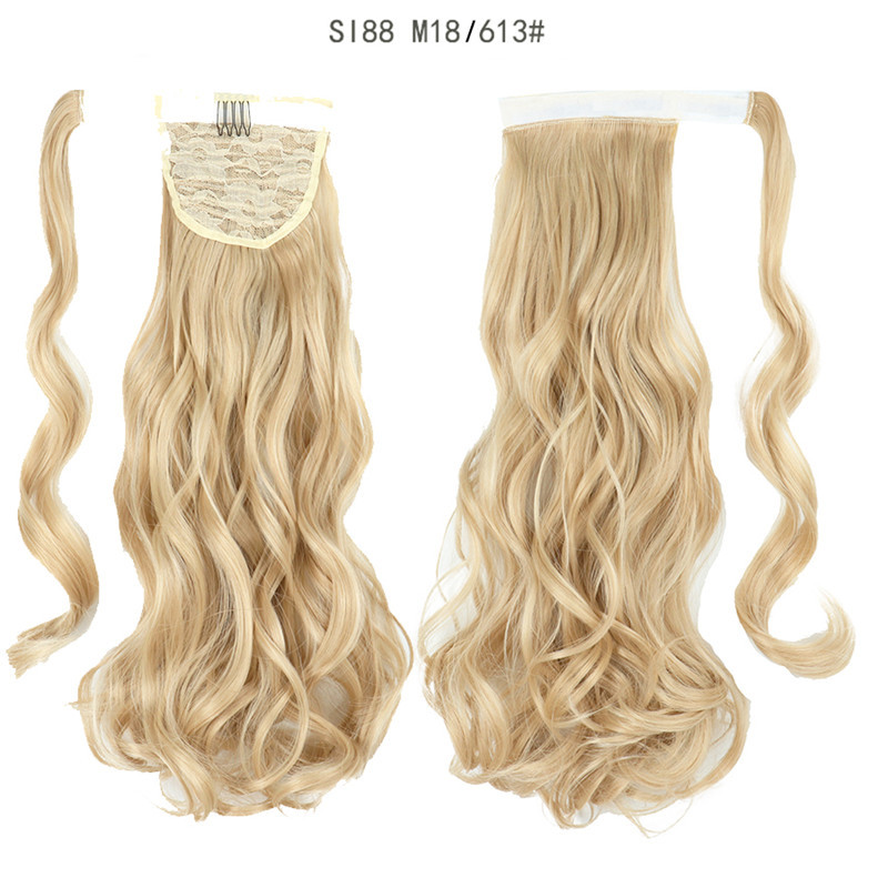 Magic Paste Ponytails 22 inch Synthetic Curly Wavy Ponytail Wrap Around Clip in Hair Extension for Women Girls Party Daily Use