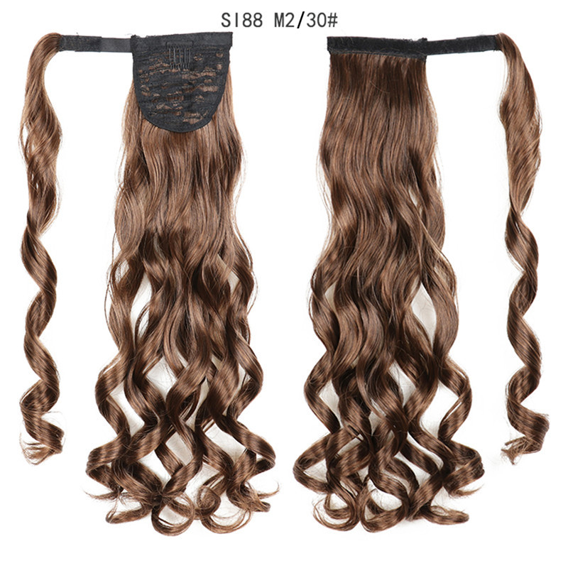 Magic Paste Ponytails 22 inch Synthetic Curly Wavy Ponytail Wrap Around Clip in Hair Extension for Women Girls Party Daily Use