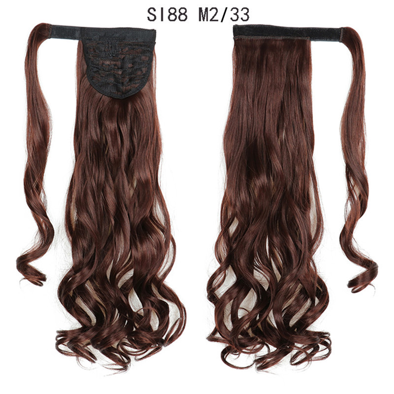 Magic Paste Ponytails 22 inch Synthetic Curly Wavy Ponytail Wrap Around Clip in Hair Extension for Women Girls Party Daily Use