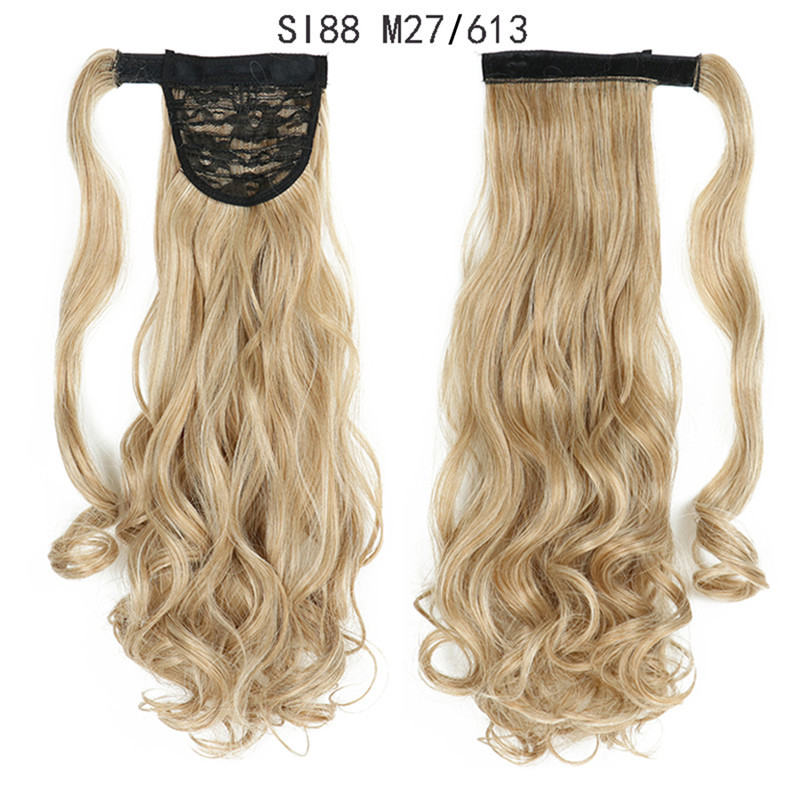 Magic Paste Ponytails 22 inch Synthetic Curly Wavy Ponytail Wrap Around Clip in Hair Extension for Women Girls Party Daily Use