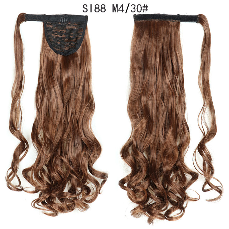 Magic Paste Ponytails 22 inch Synthetic Curly Wavy Ponytail Wrap Around Clip in Hair Extension for Women Girls Party Daily Use