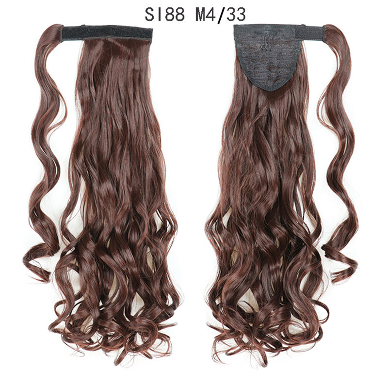Magic Paste Ponytails 22 inch Synthetic Curly Wavy Ponytail Wrap Around Clip in Hair Extension for Women Girls Party Daily Use