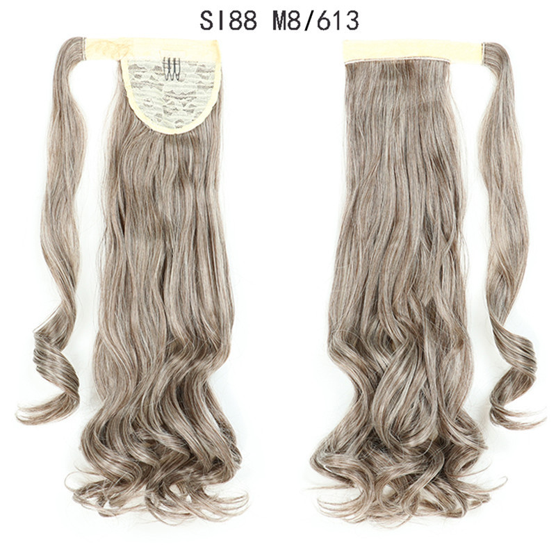 Magic Paste Ponytails 22 inch Synthetic Curly Wavy Ponytail Wrap Around Clip in Hair Extension for Women Girls Party Daily Use