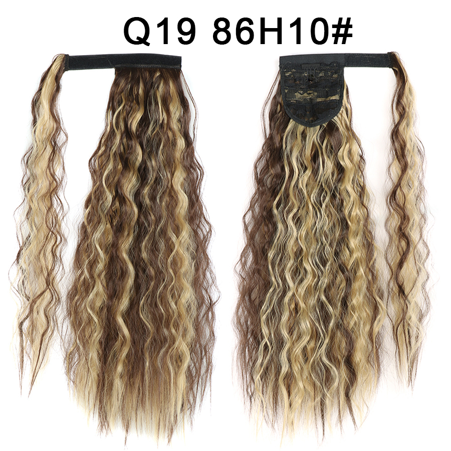 Synthetic Corn Wave Ponytail Extension Clip in Long Wavy Curly Wrap Around Pony Tail Heat Resistant Hairpiece for Women
