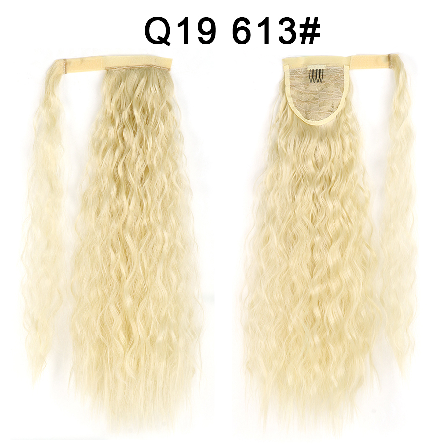 Synthetic Corn Wave Ponytail Extension Clip in Long Wavy Curly Wrap Around Pony Tail Heat Resistant Hairpiece for Women