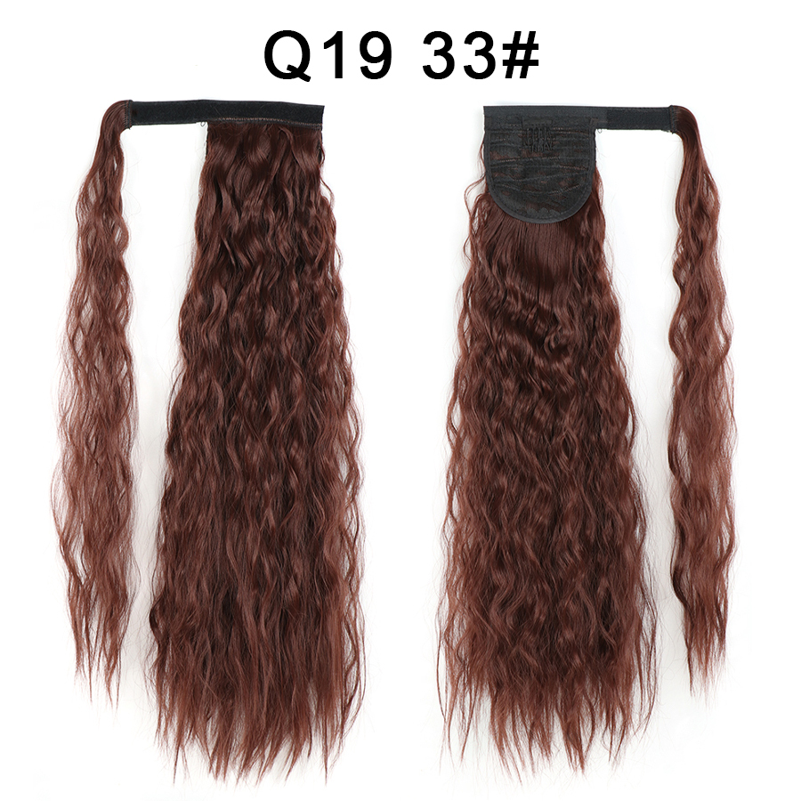 Synthetic Corn Wave Ponytail Extension Clip in Long Wavy Curly Wrap Around Pony Tail Heat Resistant Hairpiece for Women